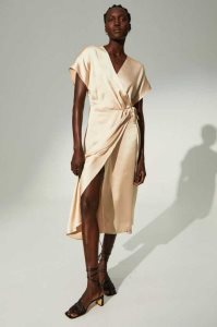 H&M Satin Wrap-front Kleider Damen Hellbeige | 0762-ZLDFH