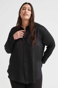 H&M Shirta Sheen Bluse Damen Schwarz | 7081-PJLNO