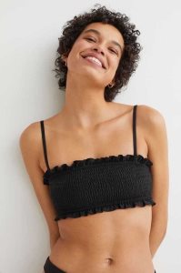 H&M Smocked Bandeau Bikini Top Strandkleidung Damen Schwarz | 6253-VRDXW