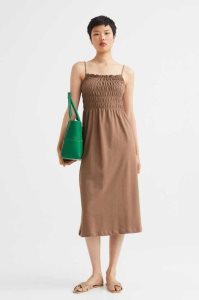 H&M Smocking-detail Kleider Damen Dunkelbeige | 0529-KJURZ