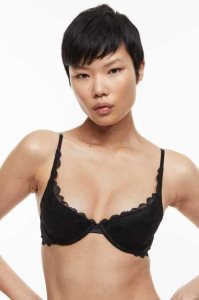 H&M Spitze Push-up Bra Unterwäsche Damen Schwarz | 6347-GFONK