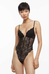 H&M Spitze super push-up body Unterwäsche Damen Schwarz | 8103-WFNVT