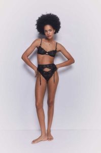 H&M Spitze suspender belt Unterwäsche Damen Schwarz | 4392-CUOBN