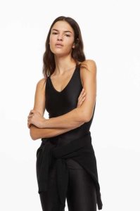 H&M Tanga Bodysuit Oberteile Damen Schwarz | 8470-ZVCJU