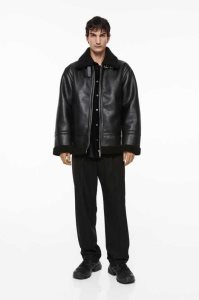 H&M Teddy-lined Jacke Herren Schwarz | 6710-RAOQF