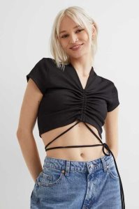 H&M Tie-detail Crop Oberteile Damen Weiß | 0396-YCIWD