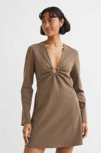 H&M V-neck Kleider Damen Dunkelbeige | 8734-HBYLU