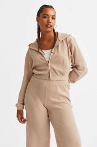 H&M Waffled Jersey Mit Kapuze Jacket Hoodie Damen Beige | 4028-EINBV