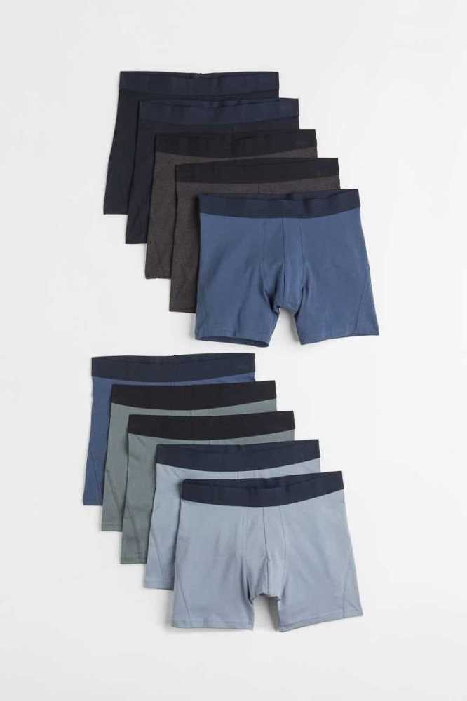 H&M 10-pack Baumwoll Boxer Shorts Unterwäsche Herren Hellblau Dunkelblau Braun | 1509-XCYWA