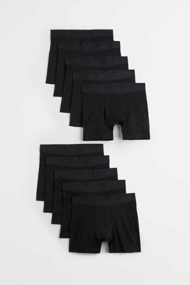 H&M 10-pack Baumwoll Boxer Shorts Unterwäsche Herren Schwarz | 3046-FMGQD