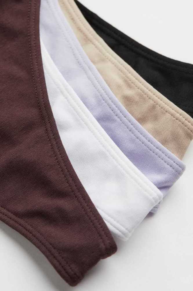 H&M 10-pack Baumwoll Tanga Briefs Unterwäsche Damen Weiß Schwarz | 9671-RQXVJ