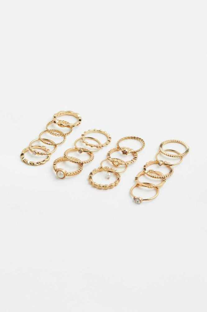 H&M 18-pack Ringe Damen Gold | 0682-HNSDR