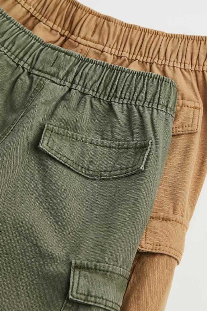 H&M 2-pack Baumwoll Cargo Hose Kinder Khaki Grün Beige | 8026-VMKPI