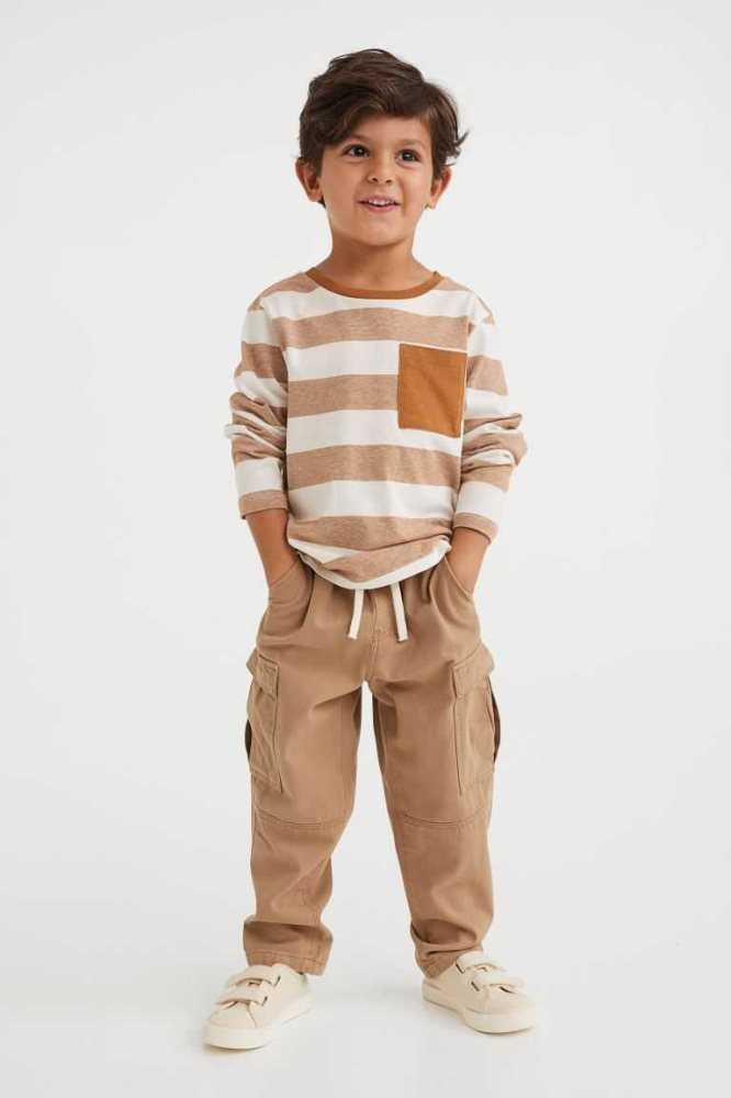 H&M 2-pack Baumwoll Cargo Hose Kinder Khaki Grün Beige | 8026-VMKPI