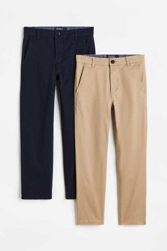 H&M 2-pack Baumwoll Chinos Hose Kinder Navy Blau Beige | 4135-RXYGL