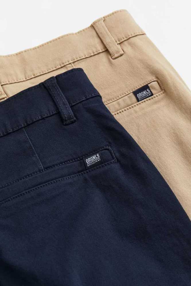 H&M 2-pack Baumwoll Chinos Hose Kinder Navy Blau Beige | 4135-RXYGL