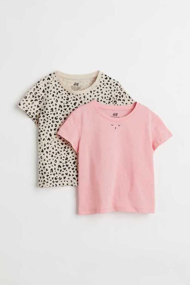 H&M 2-pack Baumwoll Jersey Oberteile Kinder Hellbeige Leopard | 1689-CUAOR