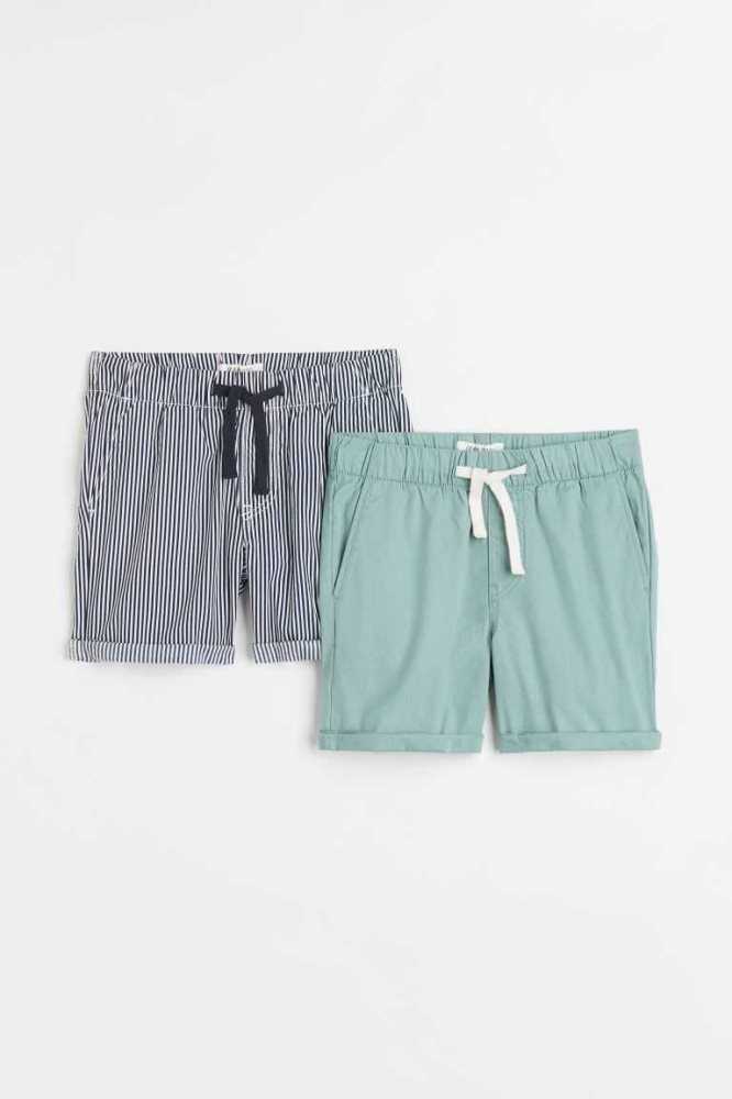 H&M 2-pack Baumwoll Kurze Hose Kinder Hellgrün | 3825-ASXUI