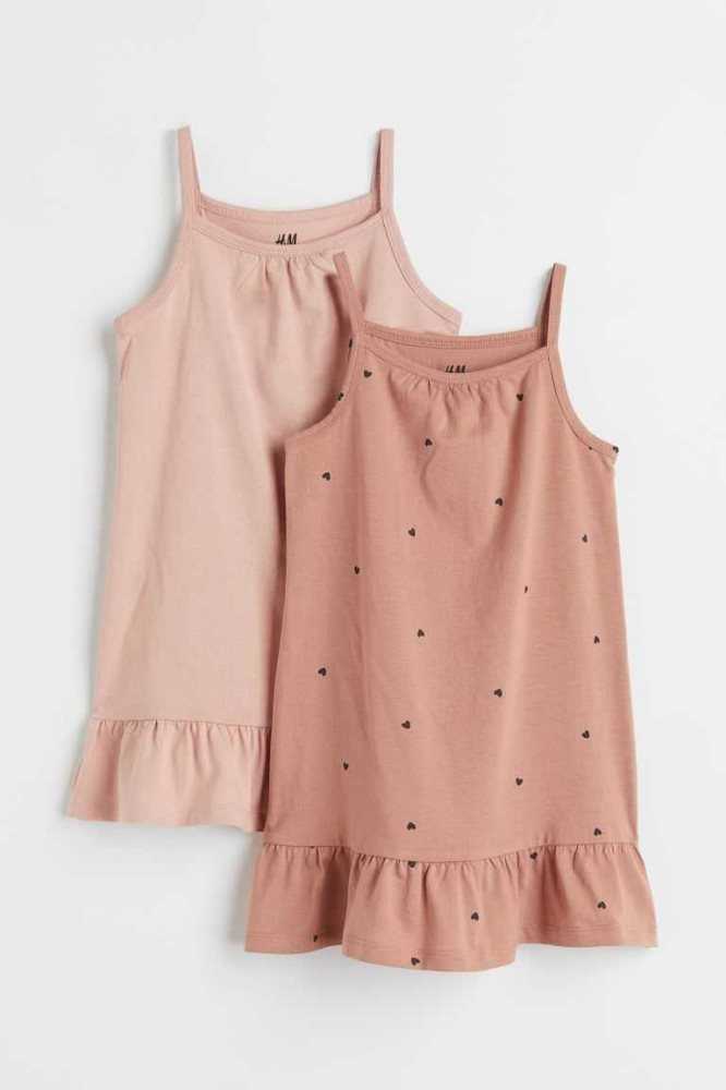 H&M 2-pack Baumwoll Kurzes Kleid Kinder Hellrosa Grün | 6719-OVYIU