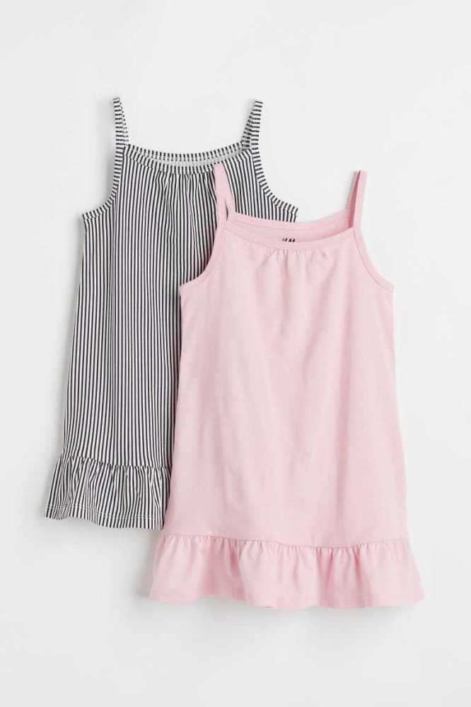 H&M 2-pack Baumwoll Kurzes Kleid Kinder Schwarz Weiß | 9586-FDBTP