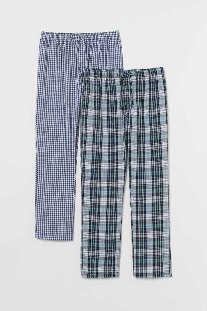 H&M 2-pack Baumwoll Pajama Pants Loungewear Herren Hellblau | 2593-SWPQR