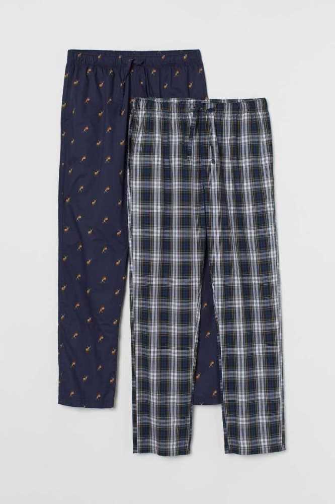 H&M 2-pack Baumwoll Pajama Pants Loungewear Herren Grün Weiß | 4903-XMLDG