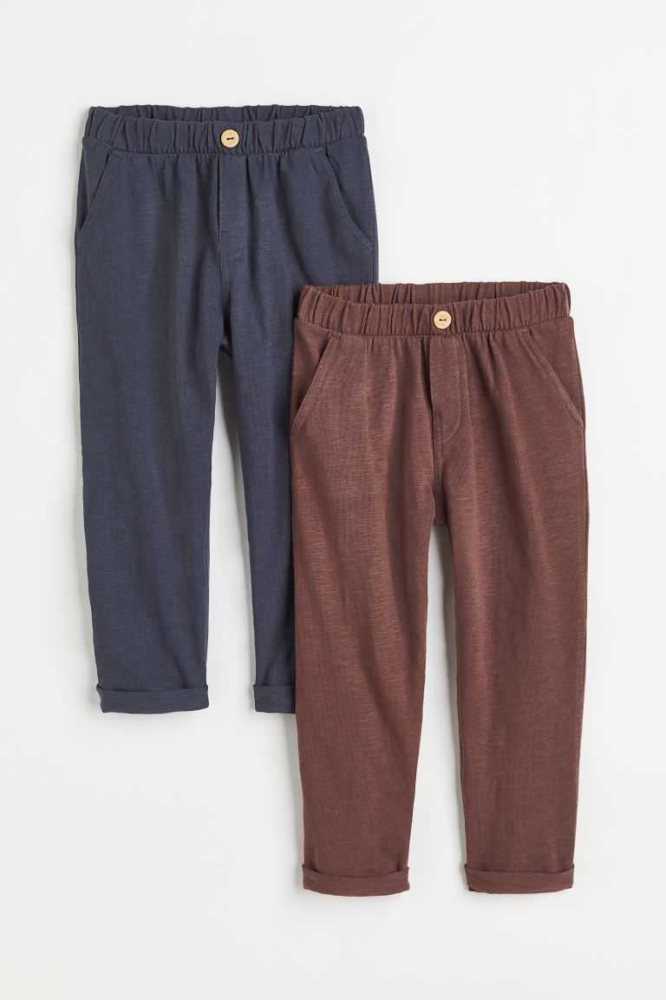 H&M 2-pack Baumwoll Pants Jersey Kinder Braun Navy Blau | 6798-ATPXY