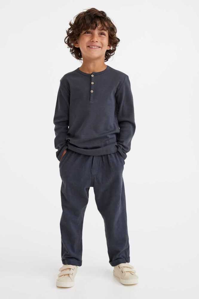 H&M 2-pack Baumwoll Pants Jersey Kinder Braun Navy Blau | 6798-ATPXY