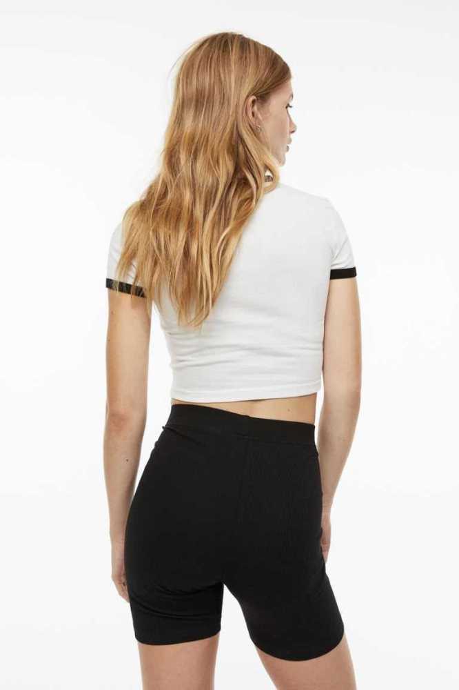 H&M 2-pack Crop Oberteile Damen Schwarz Weiß | 2536-KOGDR