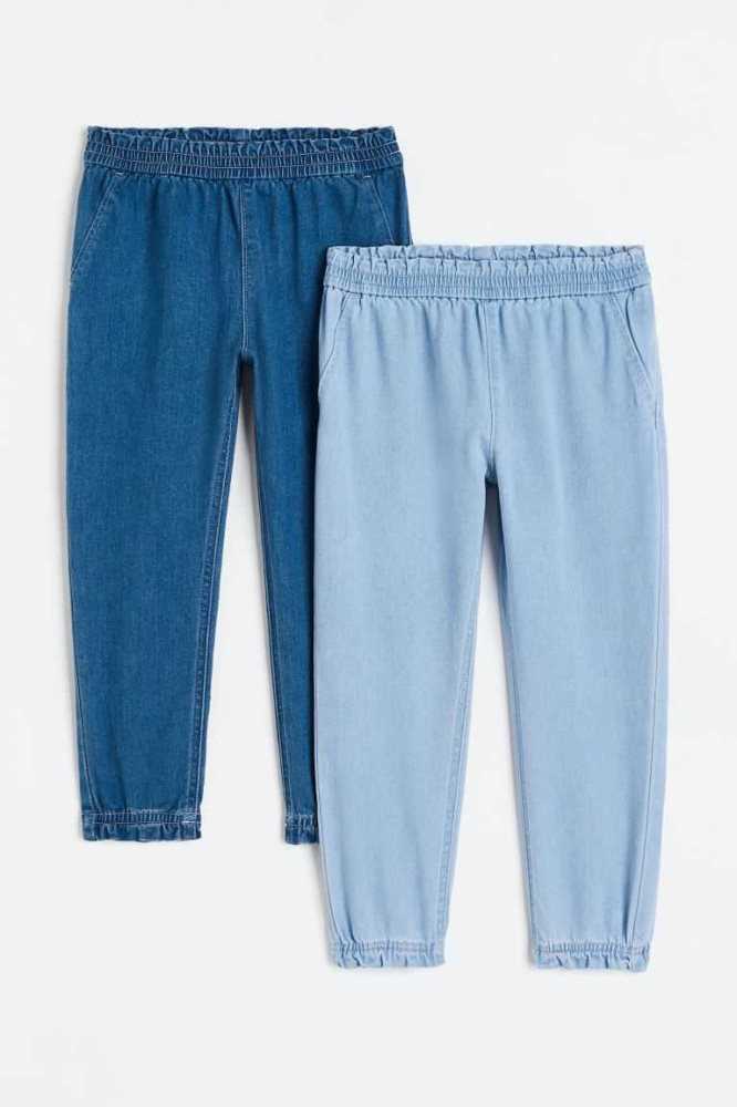 H&M 2-pack Denim Jogginghose Kinder Blau Hellblau | 4073-INMUB