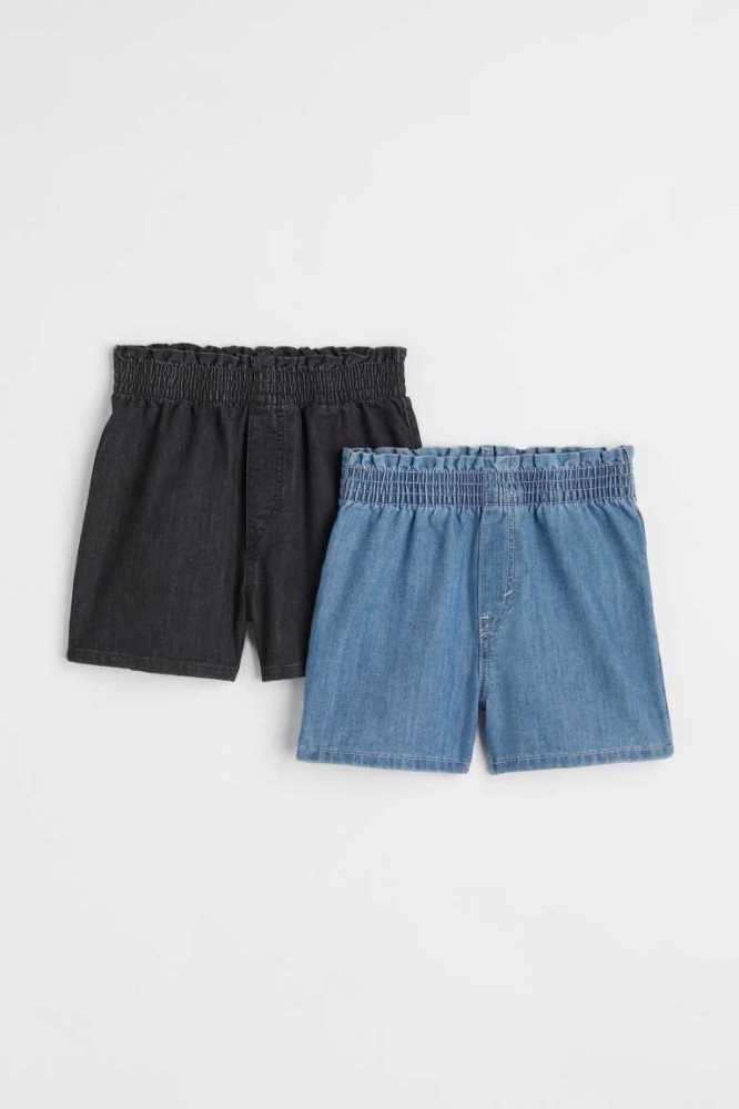 H&M 2-pack Denim Kurze Hose Kinder Blau Hellblau | 9167-RAYOI