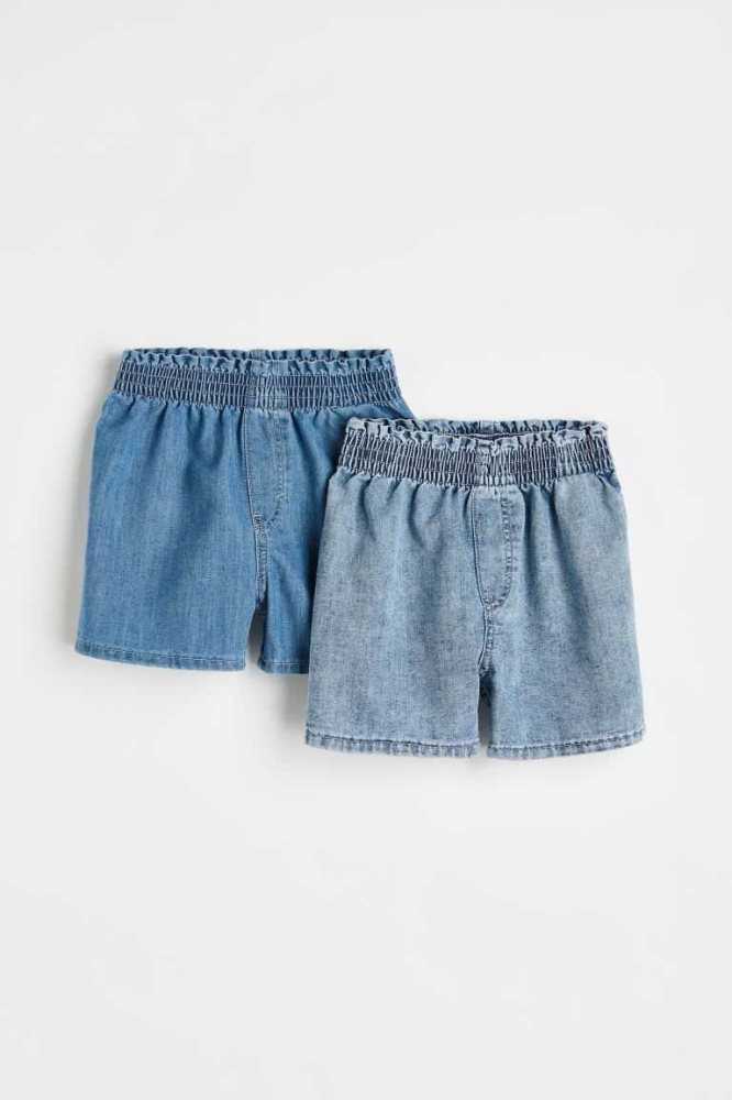 H&M 2-pack Denim Kurze Hose Kinder Hellblau | 3675-OLSYX