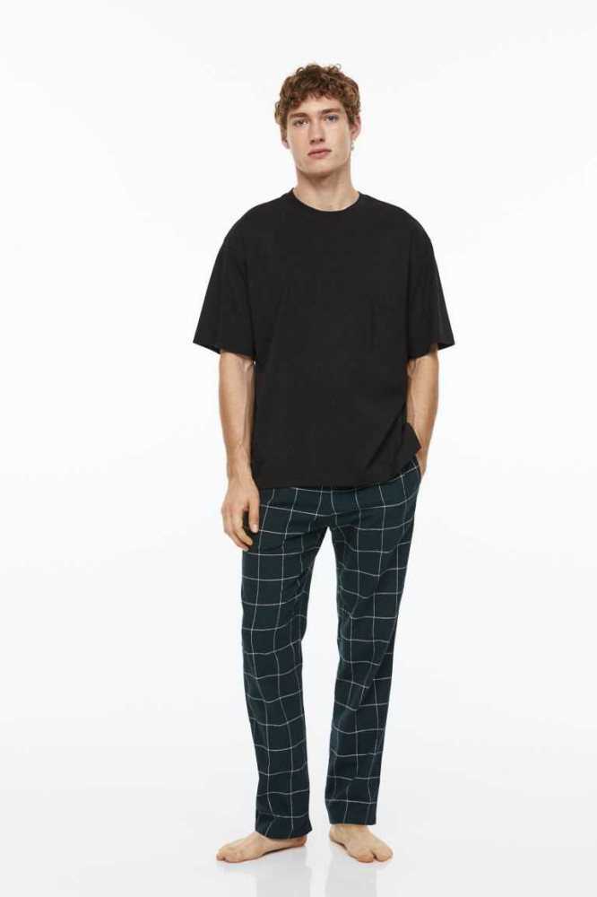 H&M 2-pack Flannel Pajama Pants Loungewear Herren Dunkelgrün | 7129-HYQLW