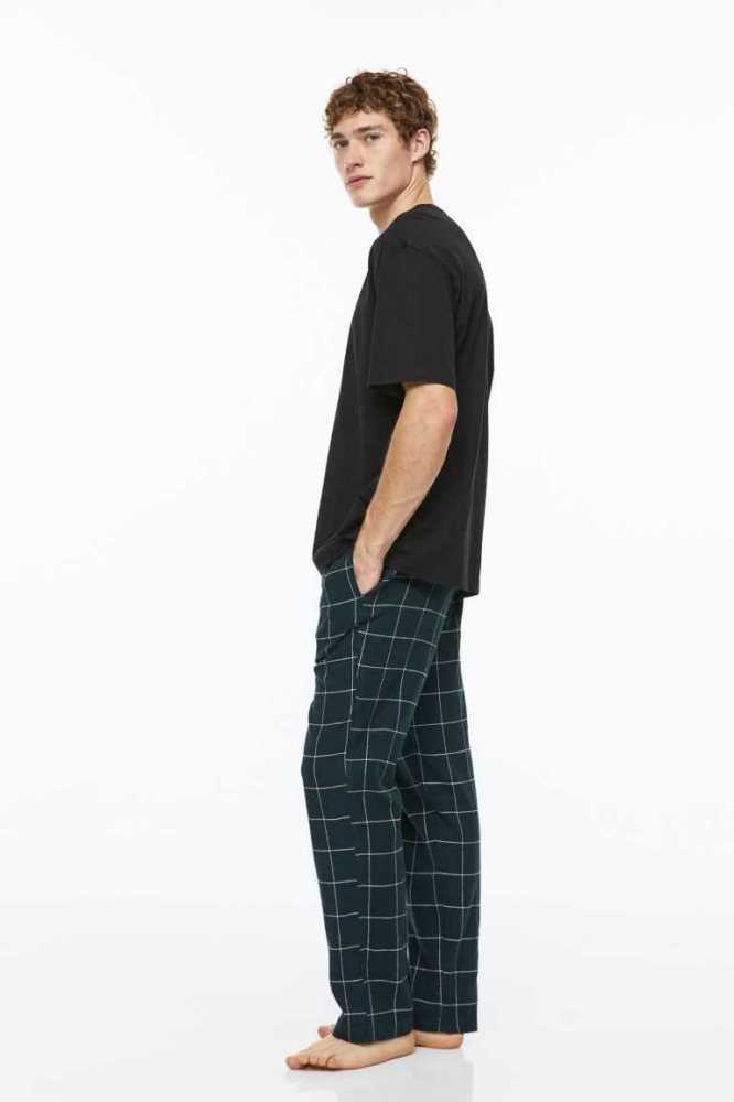 H&M 2-pack Flannel Pajama Pants Loungewear Herren Dunkelgrün | 7129-HYQLW