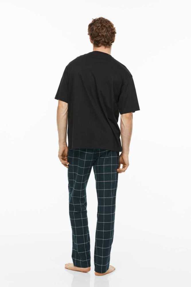 H&M 2-pack Flannel Pajama Pants Loungewear Herren Dunkelgrün | 7129-HYQLW