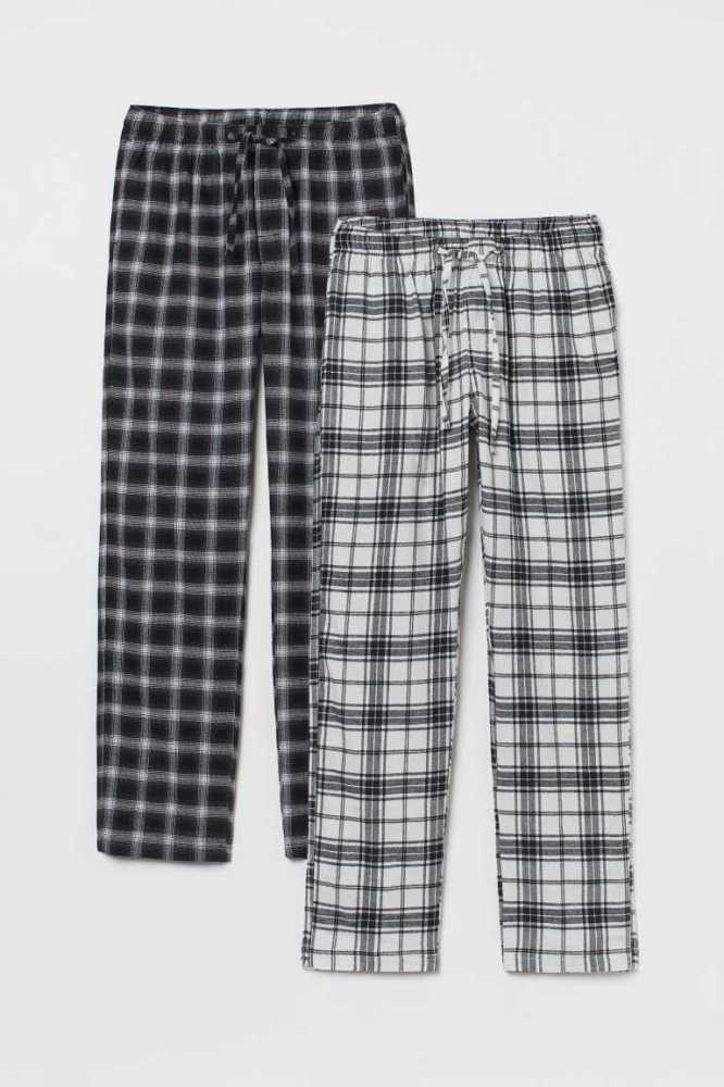 H&M 2-pack Flannel Pajama Pants Loungewear Herren Dunkelgrün | 7129-HYQLW