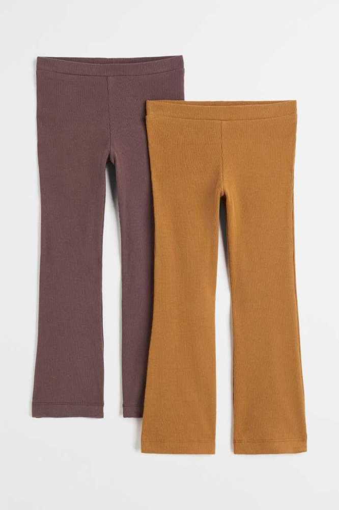 H&M 2-pack Flared Leggings Kinder Dunkelgrau Dunkelbeige | 0495-FPYHW