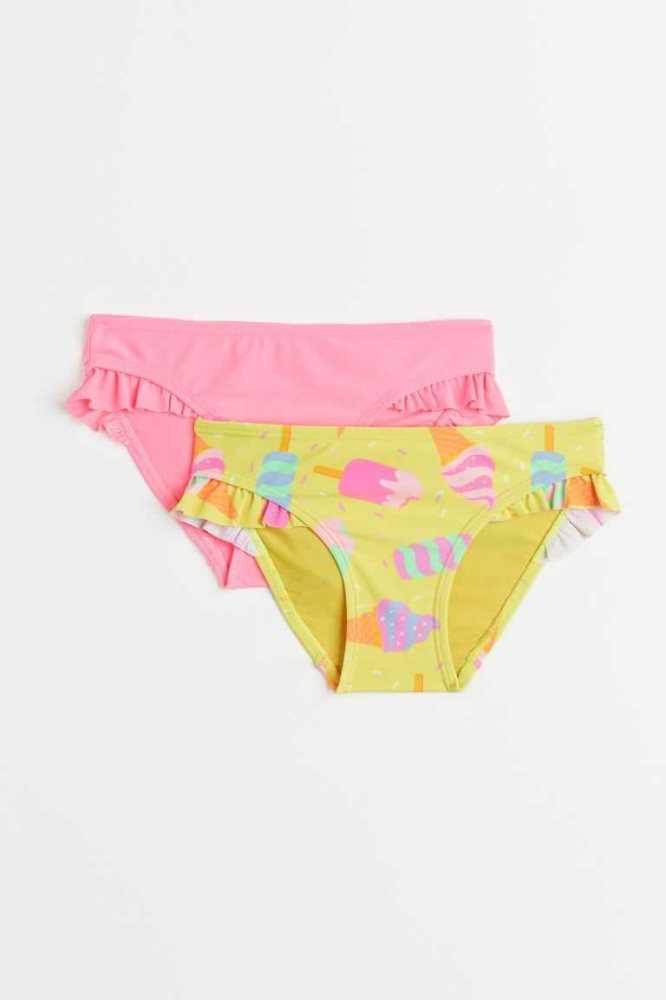 H&M 2-pack Flounce-trimmed Bikini Briefs Unterwäsche Kinder Gelb Weiß | 9687-TSMVQ