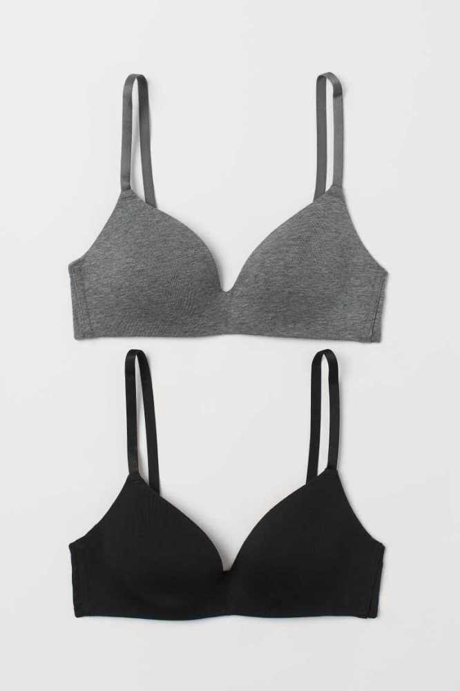 H&M 2-pack Gepolstert Baumwoll Bras Unterwäsche Damen Weiß Schwarz | 0197-DMRUJ