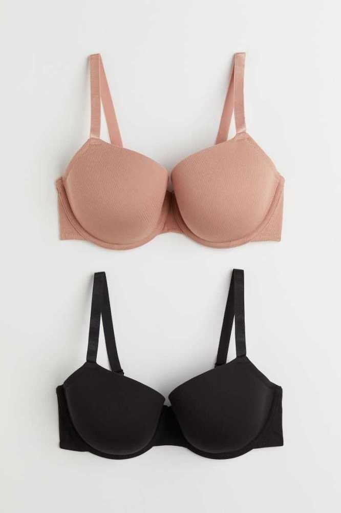 H&M 2-pack Gepolstert Bras Unterwäsche Damen Beige Schwarz | 0942-VTWKN