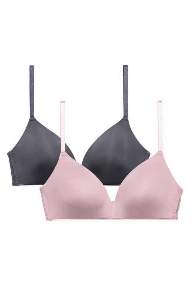 H&M 2-pack Gepolstert Microfiber Bras Unterwäsche Damen Grau Weiß | 9183-KZBRU