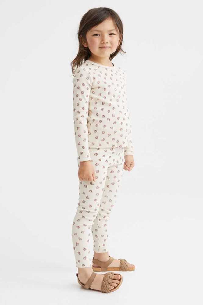 H&M 2-pack Gerippt Baumwoll Leggings Kinder Dunkelbeige | 7984-TNJZR