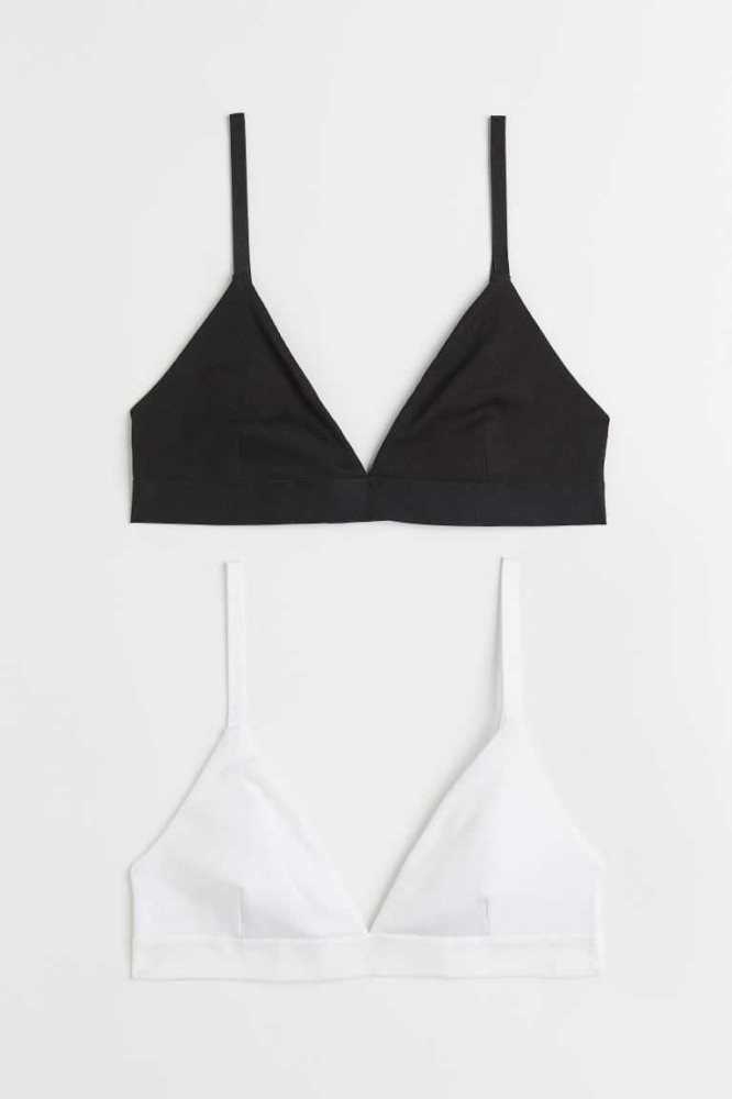 H&M 2-pack Gerippt Bra Tops Unterwäsche Damen Hellrosa Weiß | 2189-OWPZR