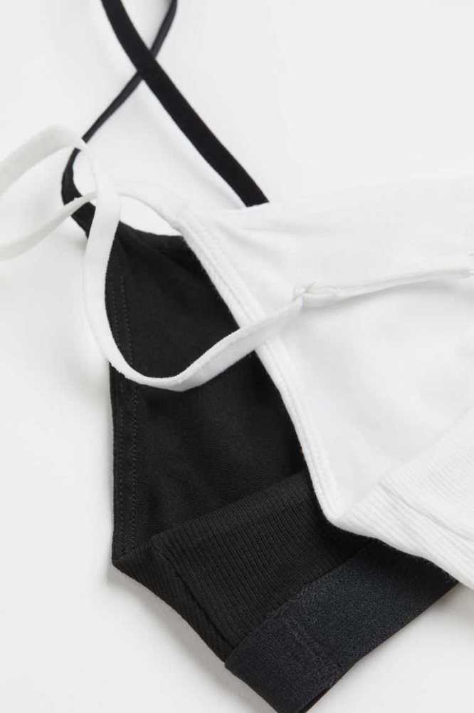 H&M 2-pack Gerippt Bra Tops Unterwäsche Damen Hellrosa Weiß | 3710-WLOBG