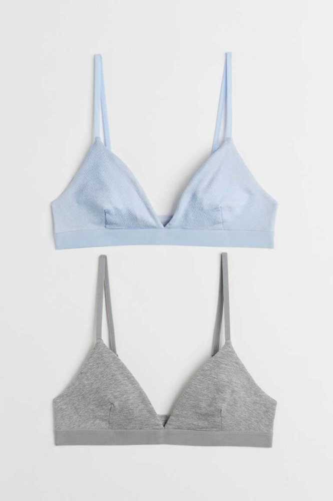 H&M 2-pack Gerippt Bra Tops Unterwäsche Damen Hellrosa Weiß | 3710-WLOBG