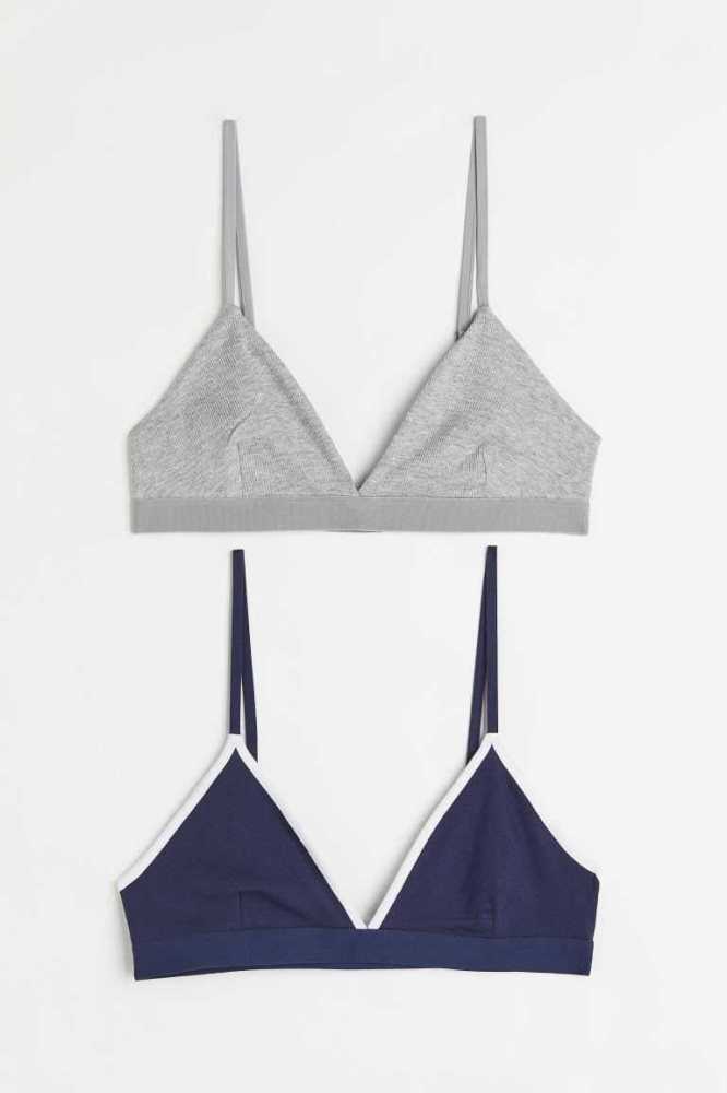 H&M 2-pack Gerippt Bra Tops Unterwäsche Damen Hellrosa Weiß | 3710-WLOBG