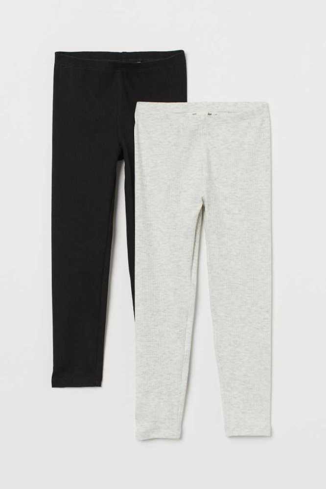 H&M 2-pack Gerippt Leggings Kinder Hellgrün Helllila | 1375-QUBHJ