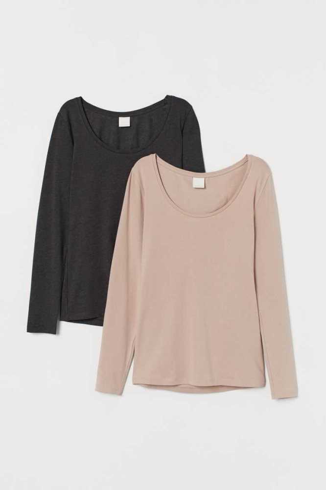 H&M 2-pack Jersey Oberteile Damen Rosa Lila | 9175-KQJWC