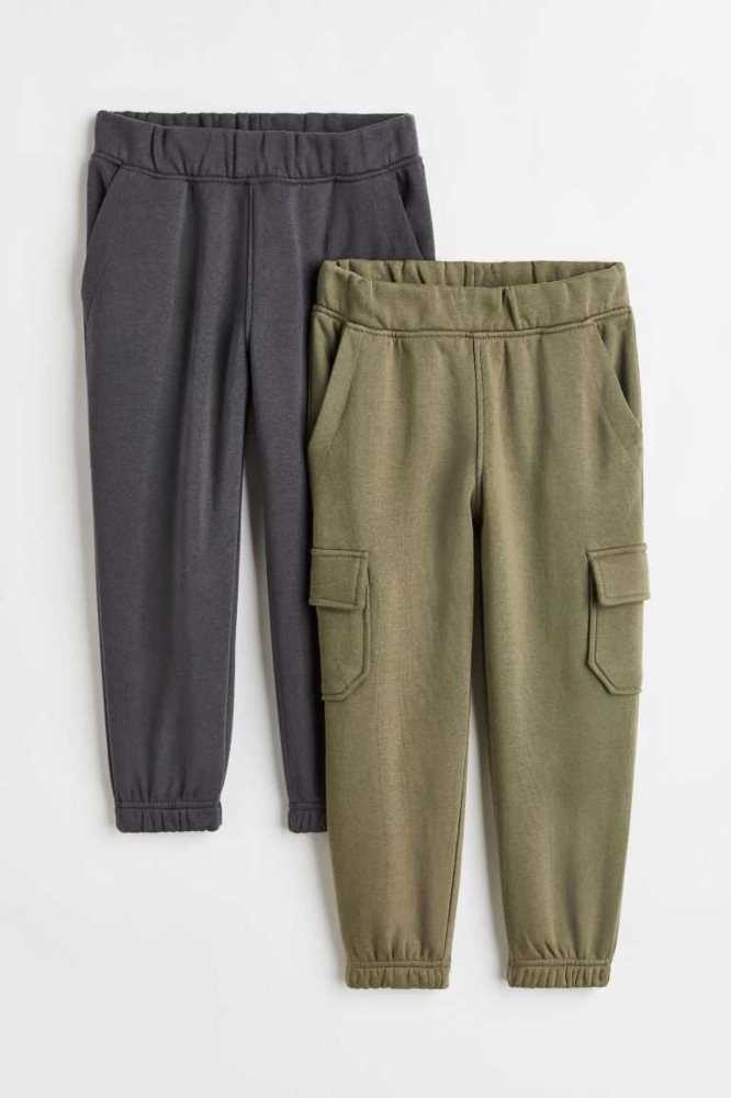 H&M 2-pack Jogginghose Kinder Dunkelgrün Hellgrau | 5180-DAWCN