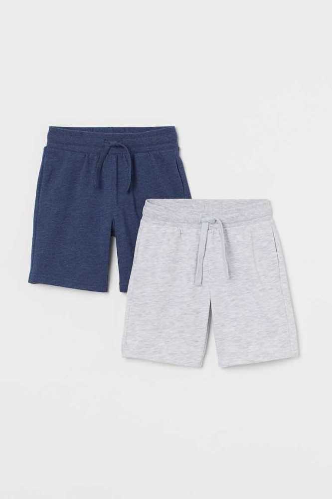 H&M 2-pack Kurze Hose Kinder Hellgrau Blau | 7638-LWNVJ